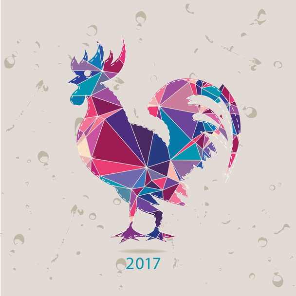 Karty noworoczne 2017 z kogutem wykonane z trójkątów - Wektor, obraz