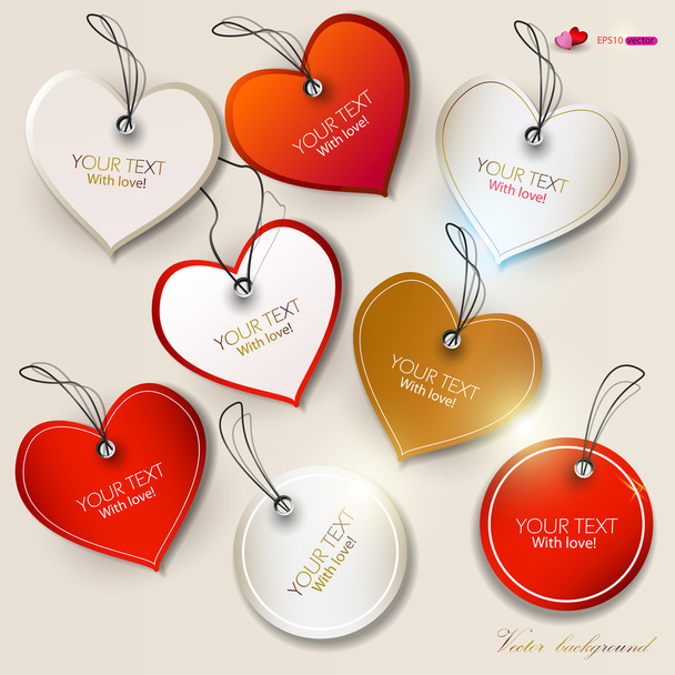 Set of bubbles, stickers, labels, tags. Shape of hearts. Valent - ベクター画像