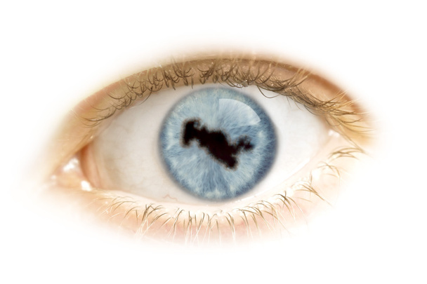 Gros plan d'un œil avec la pupille en forme d'Ouzbékistan. (se)
 - Photo, image
