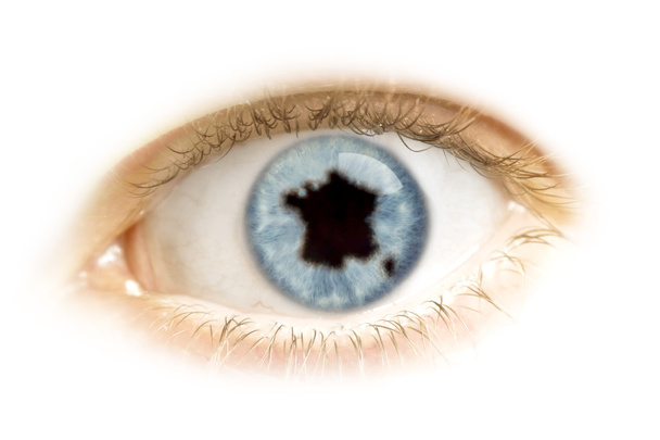 Close-up of an eye with the pupil in the shape of France.(series - 写真・画像
