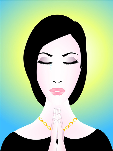 Woman praying with folded hands. - ベクター画像