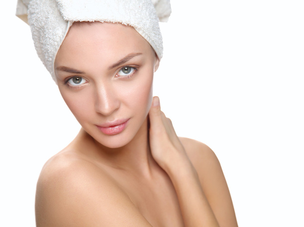 Beautiful woman with a towel on his head - Фото, изображение