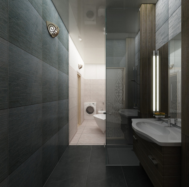 rendering 3D of a modern bathroom interior design - Foto, Imagen