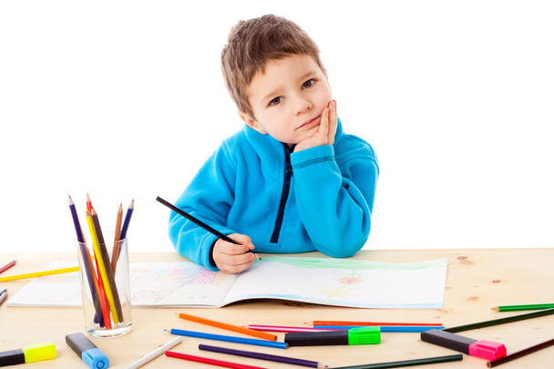 Little boy draw with crayons - Foto, Imagem