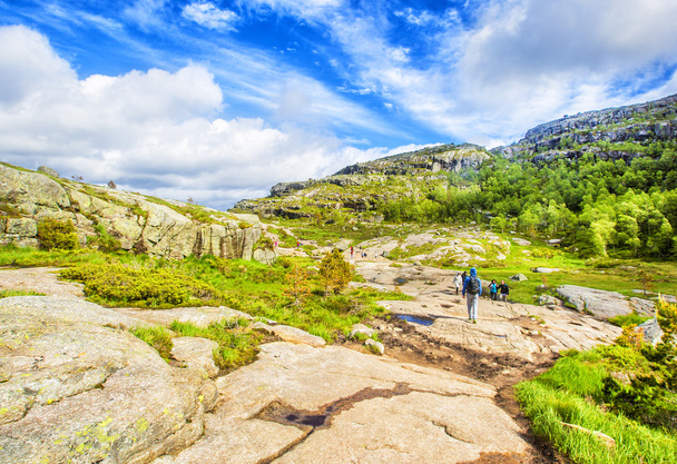 Hiking trail and alpine landscape of the Preikestolen and Lysefjord area in Rogaland, Norway - Photo, Image