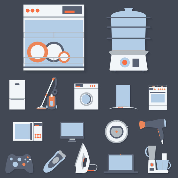 Flat design set icons of home appliances. - Vector, Image