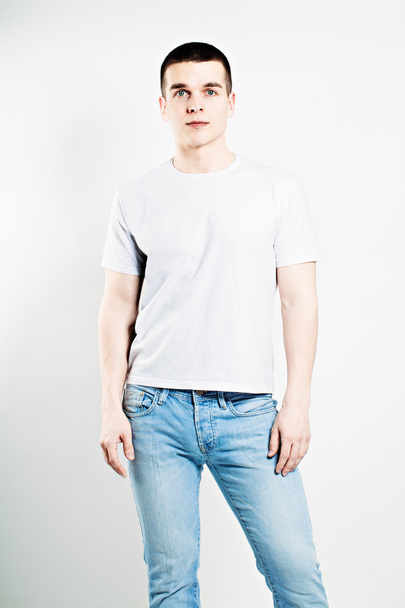 Boy Fashion Model wearing White T-Shirt - Фото, изображение