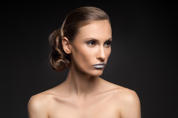 Aspecto de alta moda, primer plano retrato de belleza maquillaje brillante, colorf
 - Foto, Imagen