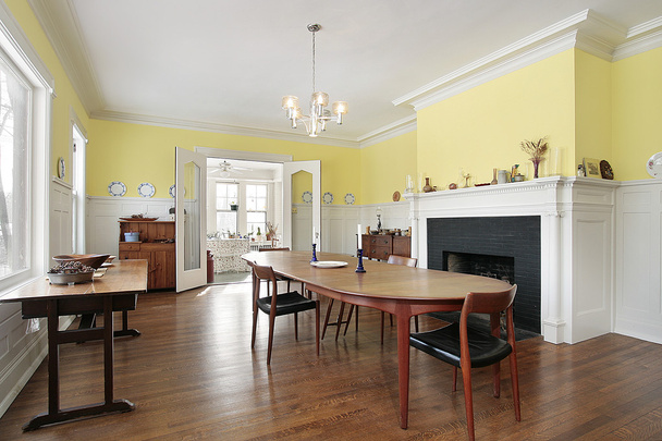 Dining room with black fireplace - Photo, Image