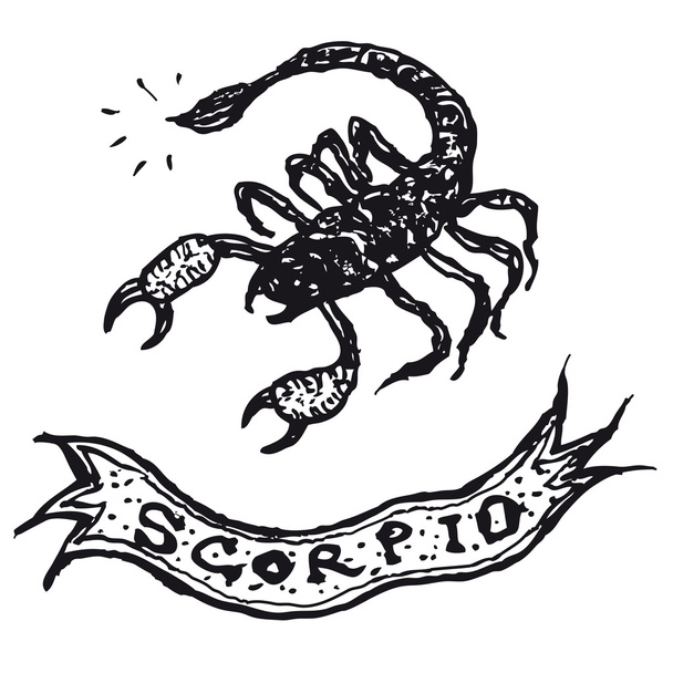 Handgezeichnetes Skorpion-Horoskop-Zeichen mit Banner - Vektor, Bild