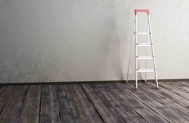 Ladder on the wooden floor amid the old wall - Photo, Image