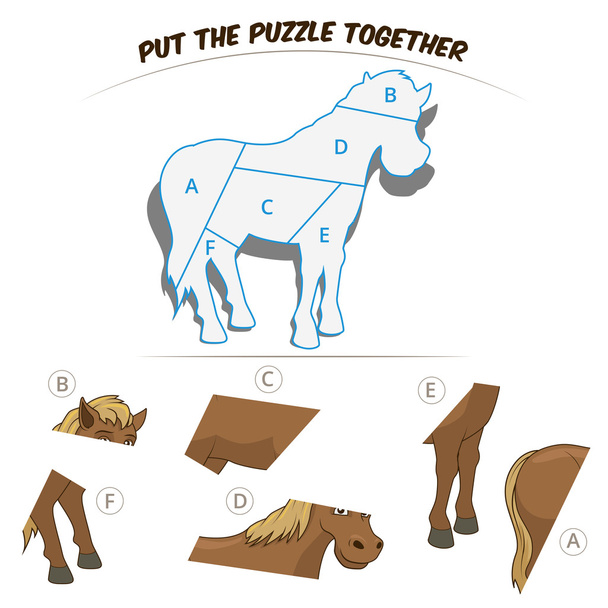 Puzzel spel voor kinderen paard - Vector, afbeelding