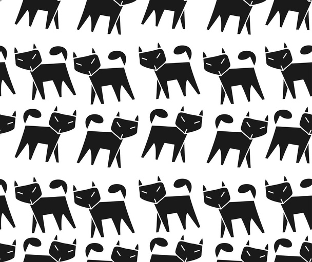 Pattern black cat running in a row - Vector, Image