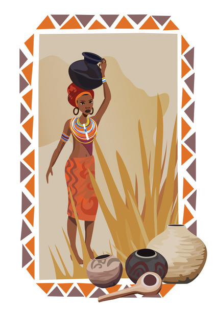 Afrikaanse vrouw - Vector, afbeelding