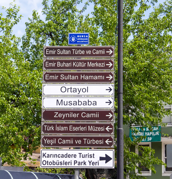 Segnali turistici direzionali a Bursa, Turchia
 - Foto, immagini