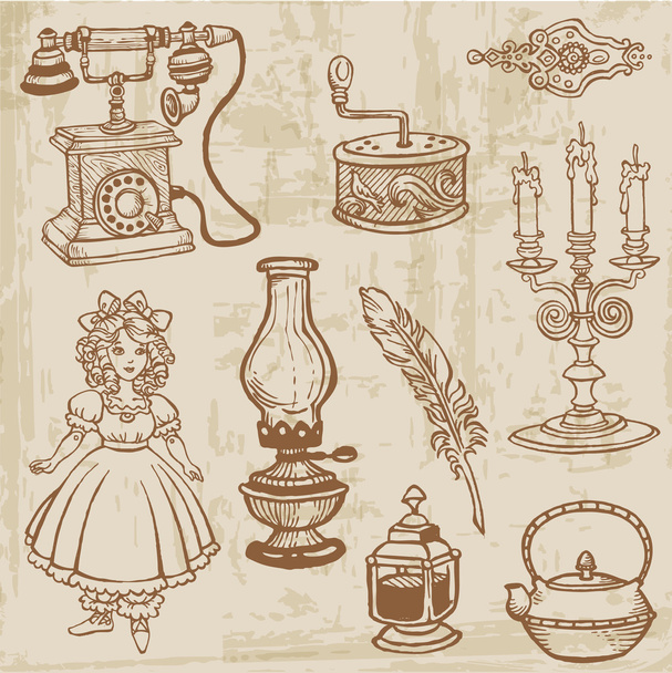 Conjunto de vários elementos Doodle Vintage - mão desenhada em vetor
 - Vetor, Imagem
