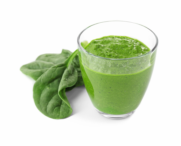 Glass of spinach juice isolated on white - Zdjęcie, obraz