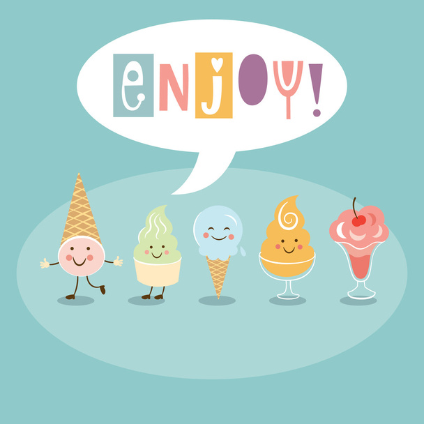 Funny Ice Cream ,enjoy  lettering. - Vector, Image