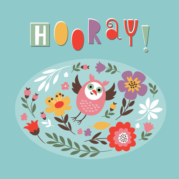 Greeting floral card with owl - Vector, Image