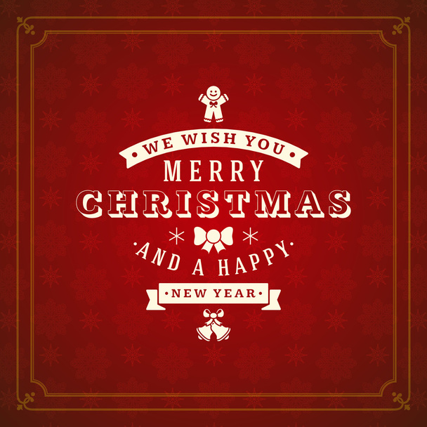 Merry Christmas Greetings Postcard with Vintage Typographic Badge. Vector Illustration - Διάνυσμα, εικόνα