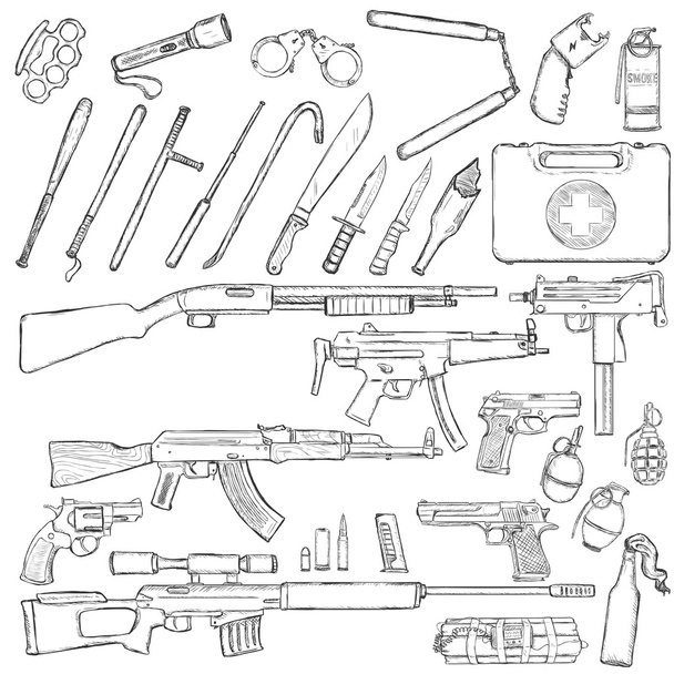 Set of Weapons and Equipment - Vector, Image