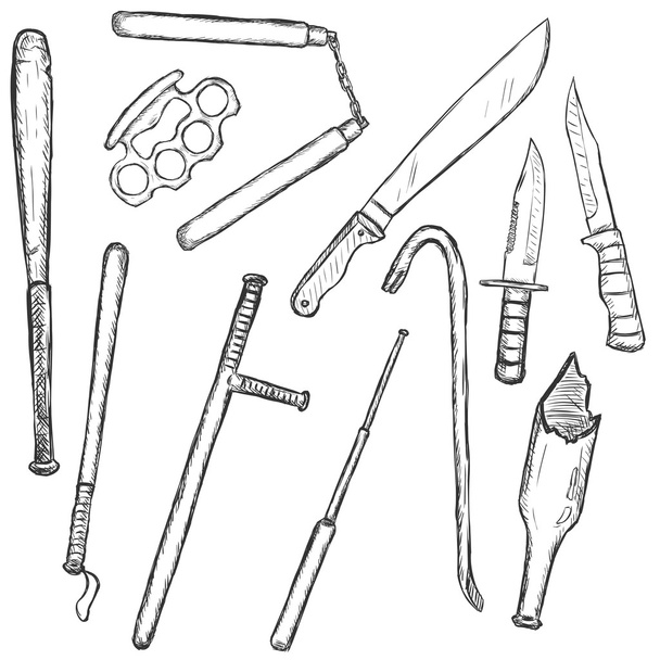 Sketch Set of Edged Weapon - Vector, Image
