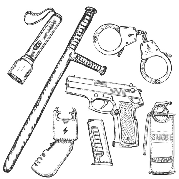 Set of Police Weapon and Equipment - Vector, Image