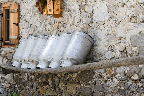 milk cans at a alpine hut - Photo, Image