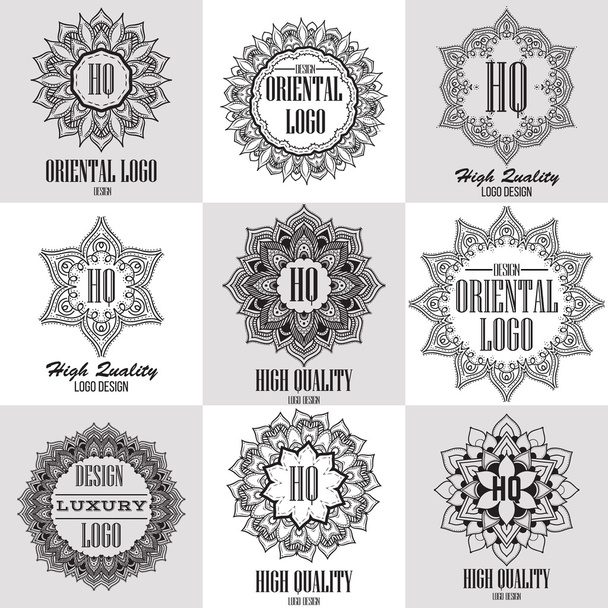 Oriental high quality logo templates set. Vector ethnic ornamental design for beauty salons, spa, massage, barber shops, saunas, healthcare and medicine. - Вектор, зображення