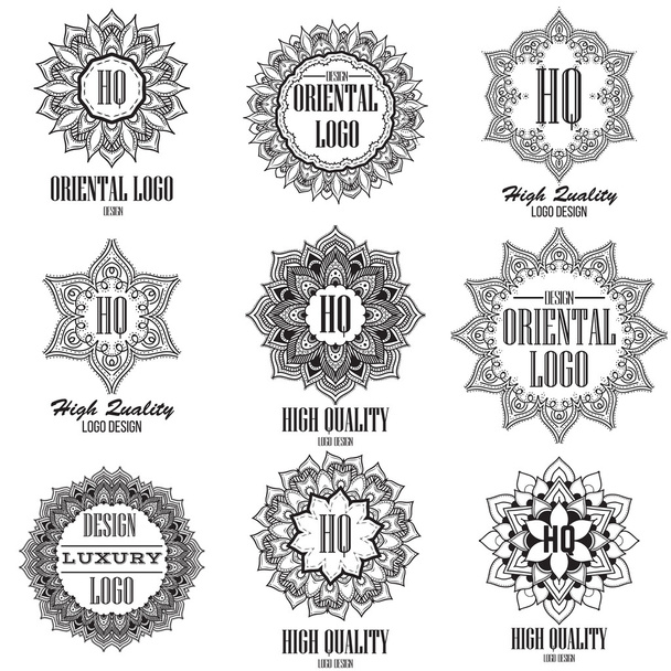 Oriental high quality logo templates set. Vector ethnic ornamental design for beauty salons, spa, massage, barber shops, saunas, healthcare and medicine. - Wektor, obraz