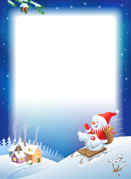 Διάνυσμα φόντο Χριστούγεννα. Χιονάνθρωπος για έλκηθρο με δώρα. - Διάνυσμα, εικόνα