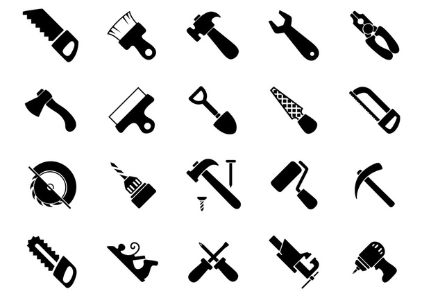 Set of black hand and power tools icons - Wektor, obraz