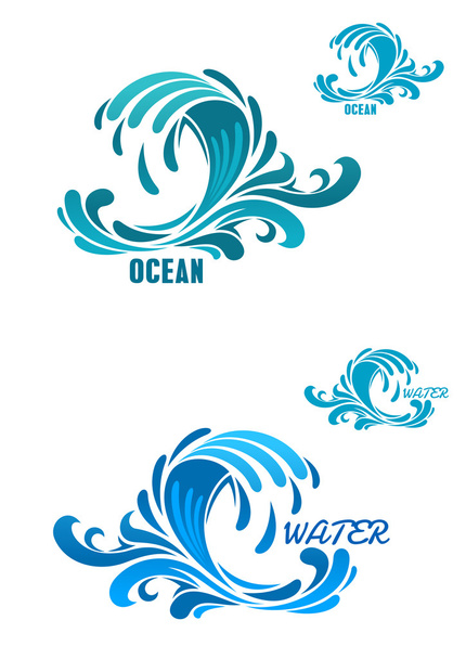 Iconos de onda azul con gotas de agua remolinadas
 - Vector, Imagen