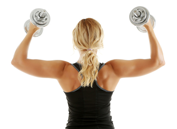 Athletic woman with dumbbells isolated on white background - Φωτογραφία, εικόνα