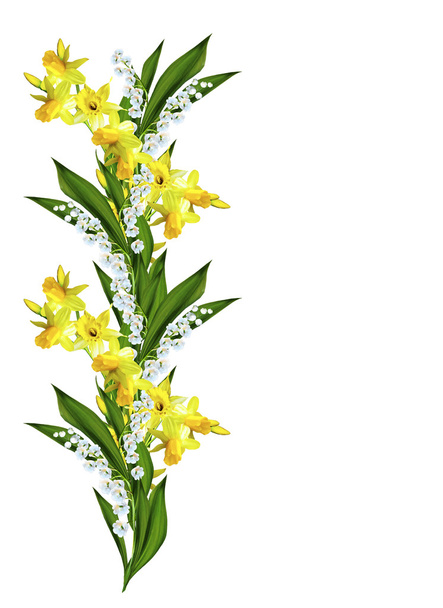 Lente bloemen narcissen en lelies van de vallei geïsoleerd op wh - Foto, afbeelding