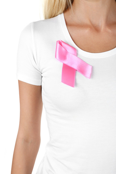 Woman using pink ribbon - Foto, immagini