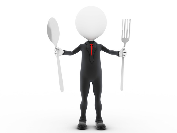 3d businessman ready to eat. - Photo, Image