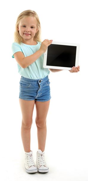 Beautiful little girl with digital tablet - Foto, afbeelding