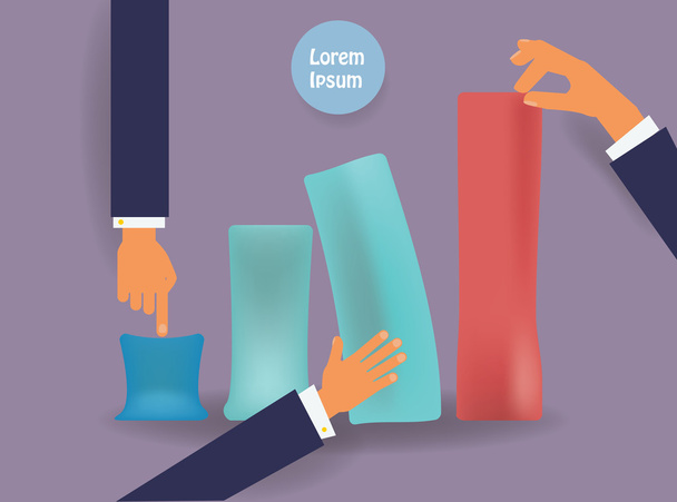 hands with business chart, graph - Vector, Image