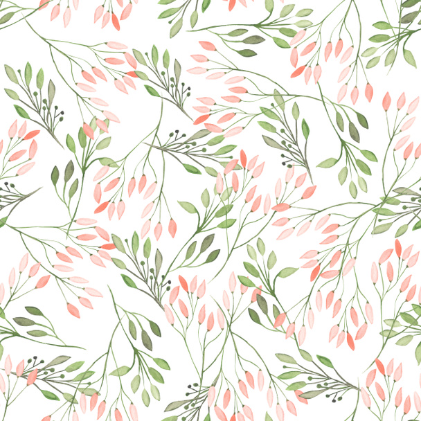 Seamless pattern with watercolor flowers, leaves and branches, wedding decoration - Photo, Image