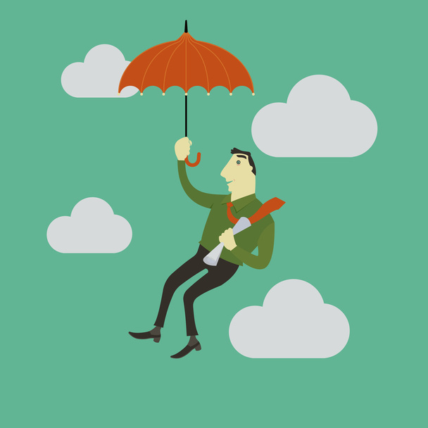 Business man paragliding in de lucht met een paraplu. - Vector, afbeelding