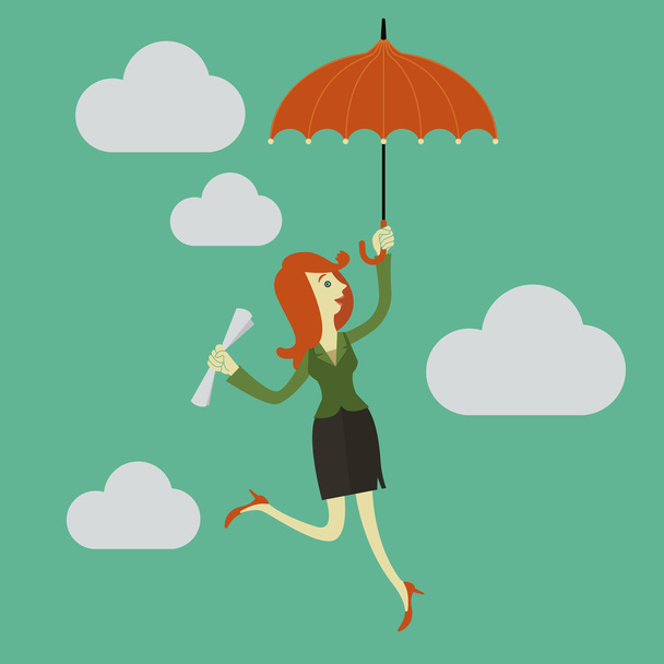 傘で空のビジネス女性パラグライダー. - ベクター画像