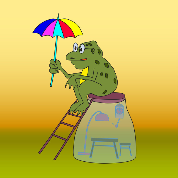 Žába s deštníkem na sklo - Vektor, obrázek