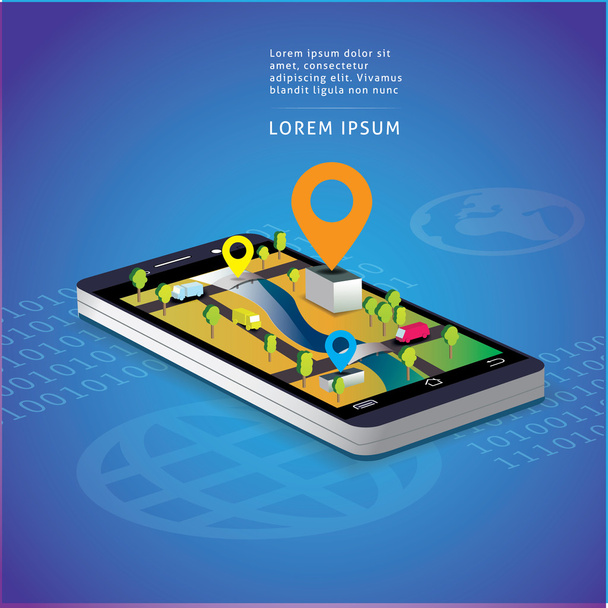 Mapa e navegação no smartphone
 - Vetor, Imagem