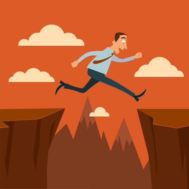 Businessman jumping over a chasms. - Vector, Image