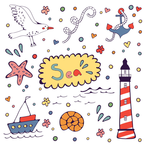 Colorfil sea doodles - Вектор,изображение
