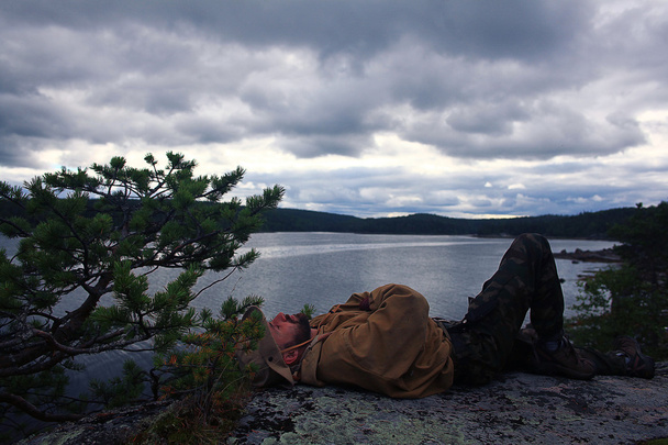 man resting in a hike - Photo, image