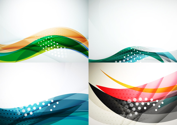 Conjunto de fundos abstratos. Linhas decoradas coloridas elegantes e ondas com copyspace para sua mensagem
 - Vetor, Imagem