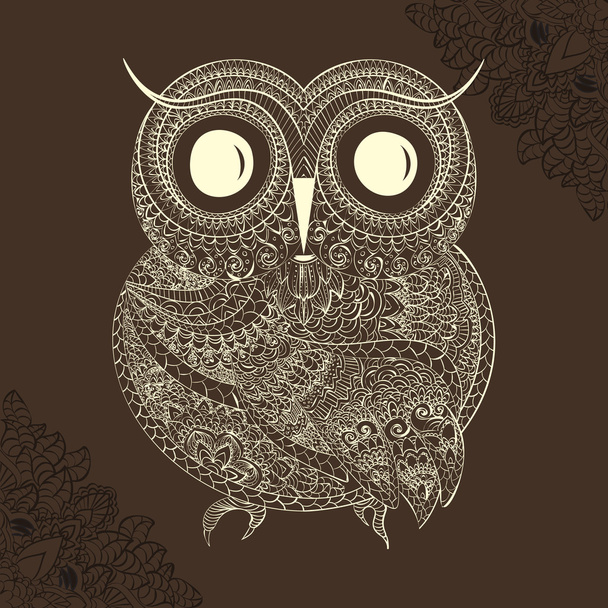 Vector illustration of owl. Bird illustrated in tribal.Owl whith - Вектор,изображение