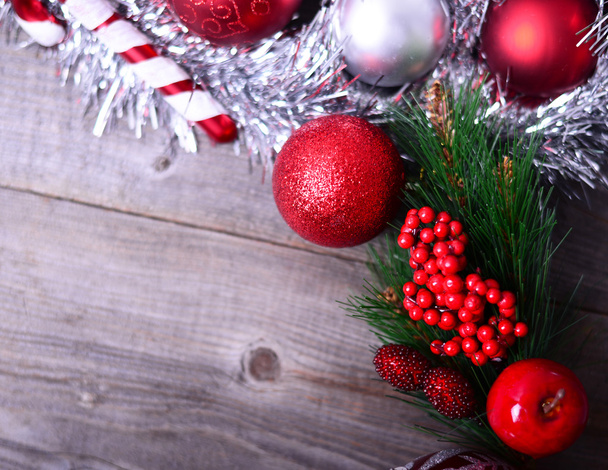 Christmas ornaments on wooden background - Φωτογραφία, εικόνα